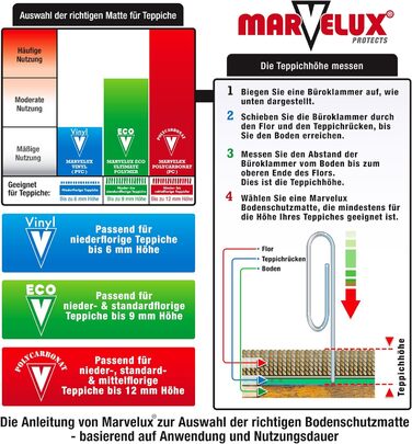 Прозорий захисний килимок Marvelux з ПВХ для офісного крісла, прямокутний, 90x120 см, для низьковорсового килима та килимової плитки
