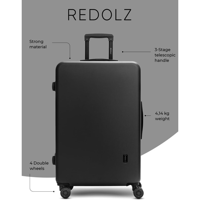 Комплект валіз REDOLZ 3-в-1, легкі дорожні валізи з міцного ABS пластику, 4 подвійні колеса, TSA-замок, чорний, для жінок і чоловіків