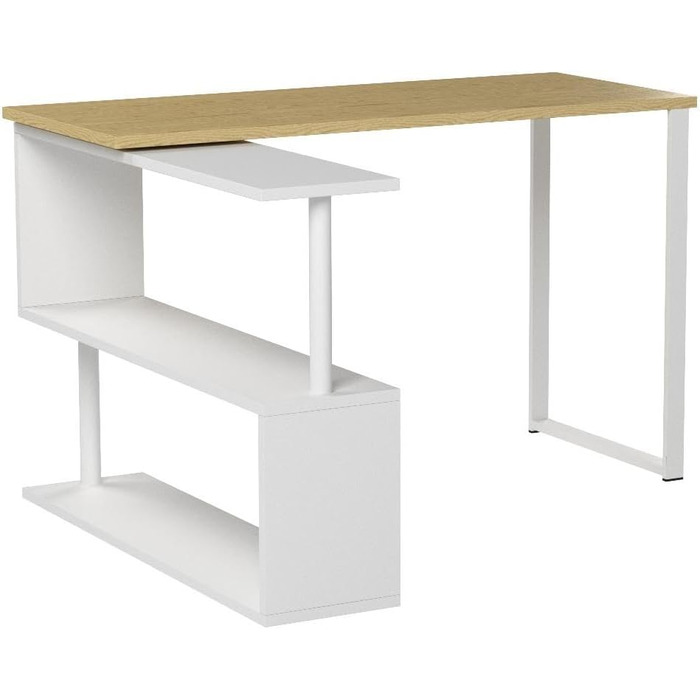 Кутовий комп'ютерний стіл WOLTU TS65hei, 120x100x74 см, світлий дуб, МДФ, з полицями для офісу, письмовий стіл для ноутбука та ПК
