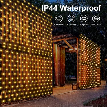 Сонячна сітка-ліхтарик 3x2 м 200 LED для вулиці, тепле біле світло, гірлянда на кущі з пультом, таймером, 8 режимів, для саду, Хелловіну, весілля