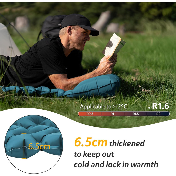 Надувний кемпінговий килимок Naturehike Ultralight з вбудованим насосом для туризму та кемпінгу, темно-синій, двоповерховий
