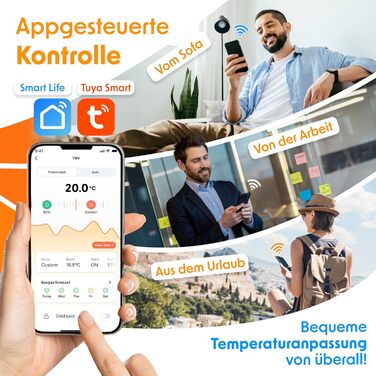 KESSER® WiFi термостат на радіатор опалення з керуванням через додаток Smart Home | Комплект з 6 вентилів | Сумісний з Alexa та Google Assistant | Економія енергії (Чорний)