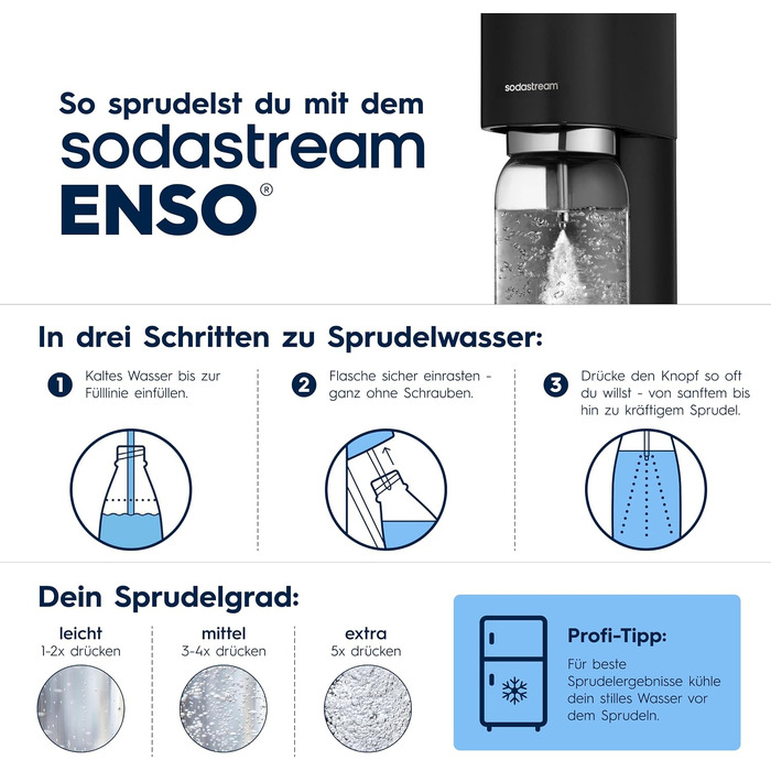 Сифон для газування води SodaStream ENSO з пляшкою 1л та циліндром CO2, чорний