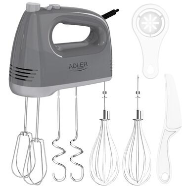 Міксер ручний ADLER 750W з насадками (вінчик, гак, лопатка, сепаратор) сірий