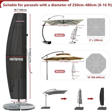 Чохол для парасольки садово-вуличний LAMUNI 420D Oxford Ø500 см, 260x40/70/50 см