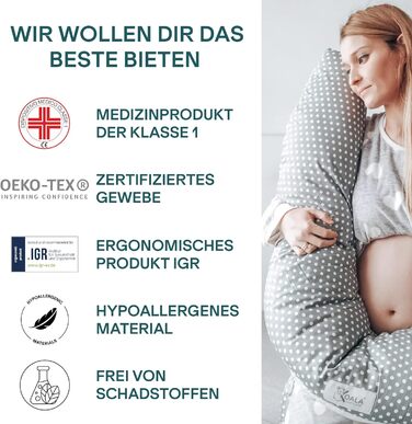 Подушка для вагітних та годування Koala Babycare XXL, для сну на боці, з чохлом із 100% бавовни, медична, для дорослих, сірий з білими точками