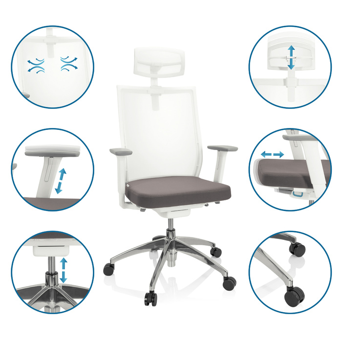 Офісне крісло / Крісло з поворотним механізмом ASPEN WHITE PRO з сітчастою спинкою (прозорий матеріал) / сіре сидіння hjh OFFICE