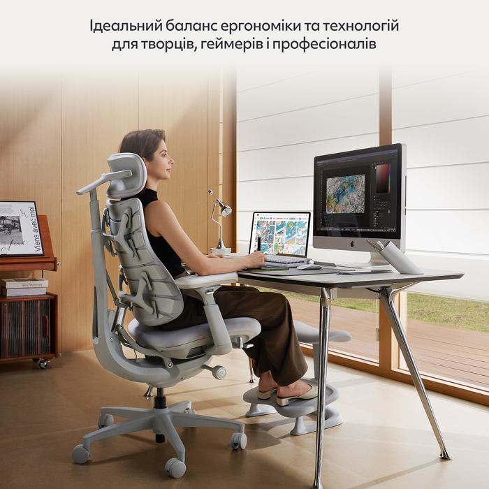 Крісло офісне ергономічне LiberNovo Omni Space Gray 48 см