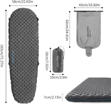 Термокилимок Naturehike 3,5R Ultralight, самонадувний, зимовий, для кемпінгу, 4 сезони, -6°C, з надувною сумкою, високий R-рейтинг, висока ізоляція, довговічний