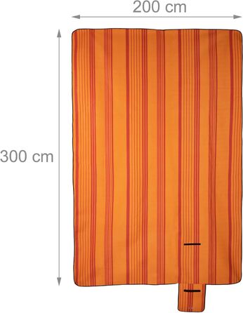 Пікнік-ковдра Relaxdays XXL 200x300 см, водонепроникна, ізоляційна, флісова, смугаста, з ручкою, для пляжу, помаранчева/червона