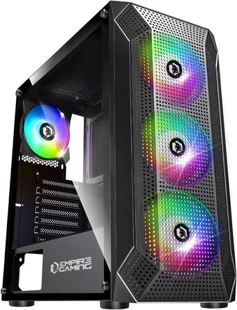 Ігровий корпус для ПК EMPIRE GAMING Ruby ARGB, середній Tower ATX/MATX/ITX, 4 вентилятори 120 мм, адресне підсвічування RGB, акрилова бічна панель, чорний