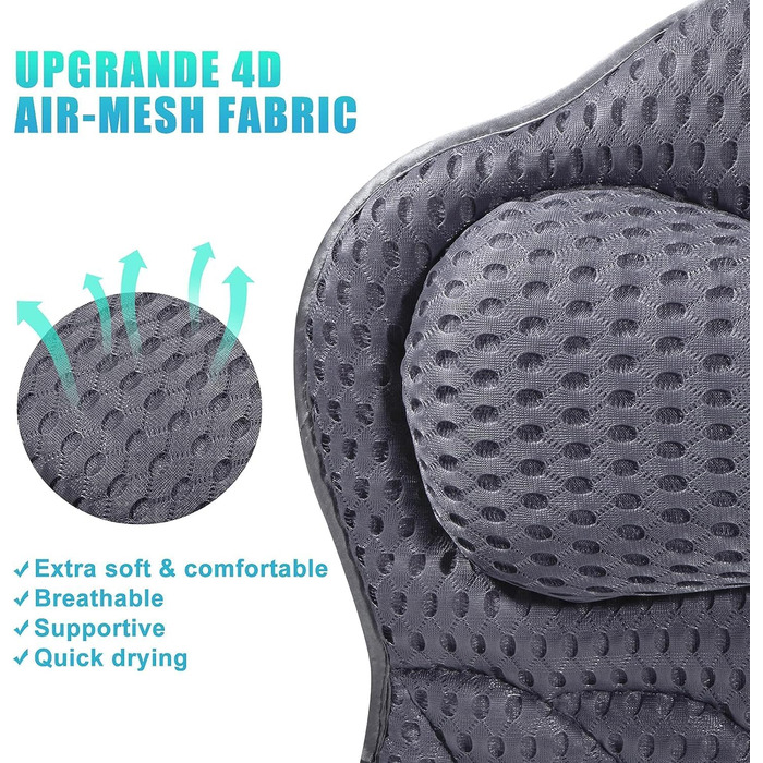 Подушка для ванни, ергономічна подушка для шиї та спини з 3D AirMesh, гігієнічна, з міцними антиковзкими присосками