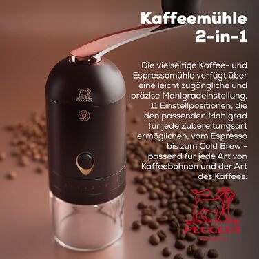 Кавомолка Peugeot L'arbre à café ручна - сталеве майно, 19 см, шоколадно-коричневий колір