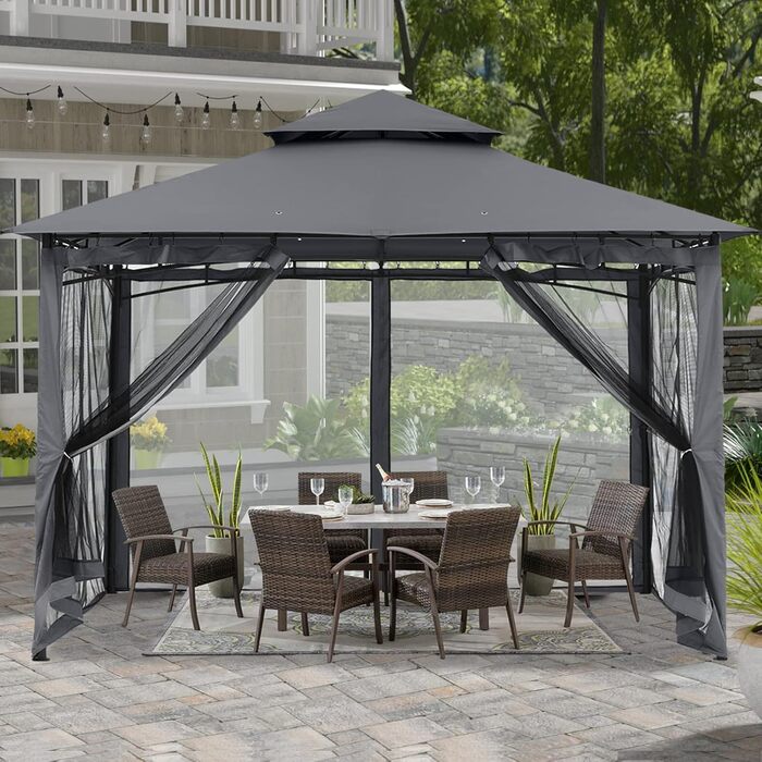 Павільйон садовий ABCCANOPY 2.5x2.5м водонепроникний, сірий (3.35x3.35м) для вечірок та захисту від сонця і дощу