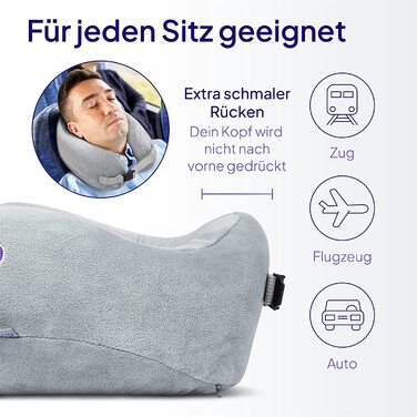 Ортопедична подушка для шиї Lunap, надувна з піною Memory Foam, для подорожей літаком, автомобілем, для дорослих, сіра, розмір Big M