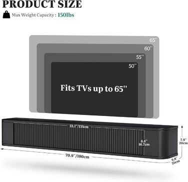 Підвісна тумба під телевізор YITAHOME 140 см з RGB підсвіткою, чорна. Настінна поличка для ТБ з великим об'ємом для вітальні та спальні (180x25x20 см)