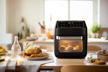Аерофритюрниця Linsar 12 л, мультифункціональна міні-піч 10-в-1 з цифровим LED-дисплеєм, 1700 Вт, чорна, 6 аксесуарів