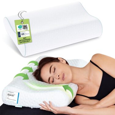 Подушка ортопедична Feela® з ефектом пам'яті для сну та шиї (80x40 см, середньої жорсткості) – підтримка шиї та плечей, антиалергенна