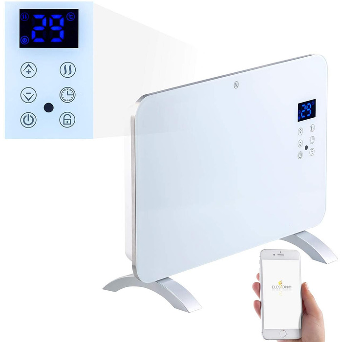 Конвекторна електрообігрівач Sichler з Wi-Fi, 1000 Вт, настінний, з керуванням через додаток, сумісний з Alexa та Google Assistant, з тримачем для планшета