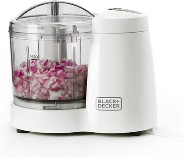 Подрібнювач Black+Decker BXCH120E, 120 Вт, 350 мл, 1 швидкість, нержавіючі леза, просте очищення, біло-сірий