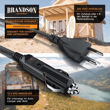 Електричний автохолодильник Brandson 10L (230V/12V) з функцією охолодження та підігріву до 65°C, Cool Grey Schwarz