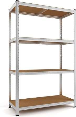 Стелаж металевий Monzana 170x75x30 см, 280 кг, 4 полиці з МДФ, для складу, гаража, майстерні, сріблястий