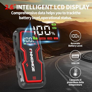 Портативний пусковий зарядний пристрій Powerbank для авто, 6000A, 12V, USB, LED, дисплей