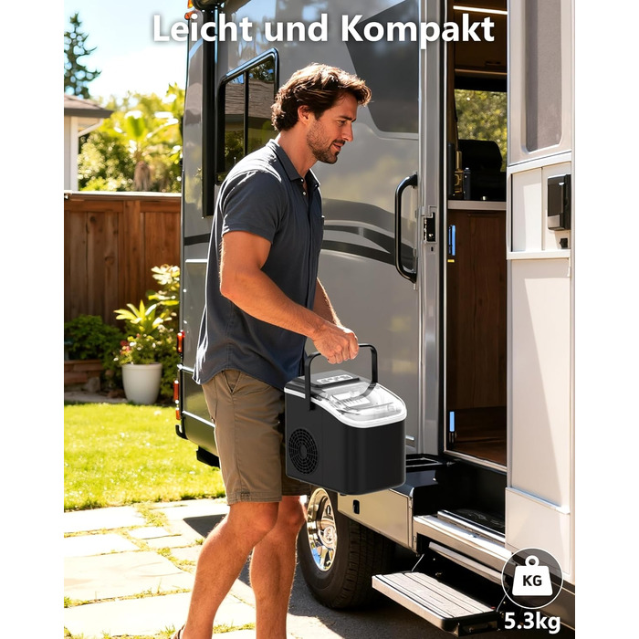 Льодогенератор портативний Klein Ice Maker 12 кг/24год, швидке виробництво льоду (8 кубиків за 6 хв), 2 розміри кубиків, самоочищення для дому, кухні, кемпінгу, вечірок