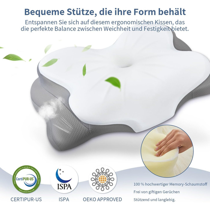 Подушка для шиї з піни Memory Foam: ергономічна підтримка, зняття болю, дихаючий чохол для сну на боці, спині та животі