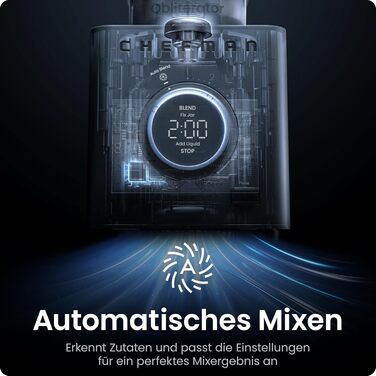 Блендер стаціонарний Chefman Obliterator 1.2л, 1380W, для смузі, льоду, горіхів, з нержавіючою сталлю, функція Auto Blend, пляшка 600мл - Midnight