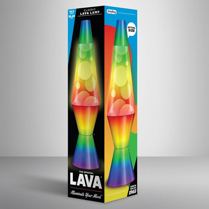 Лавова лампа LAVA® 2125 (36.8 см), жовтий віск, фіолетова рідина, срібляста основа та кришка, оригінальна декоративна лампа-нічник