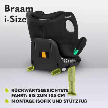Дитяче автокрісло Lionelo Braam i-Size 360° ISOFIX, 0-36 кг, обертальне, регульована підголівник і спинка, з редукційною вставкою, чорне