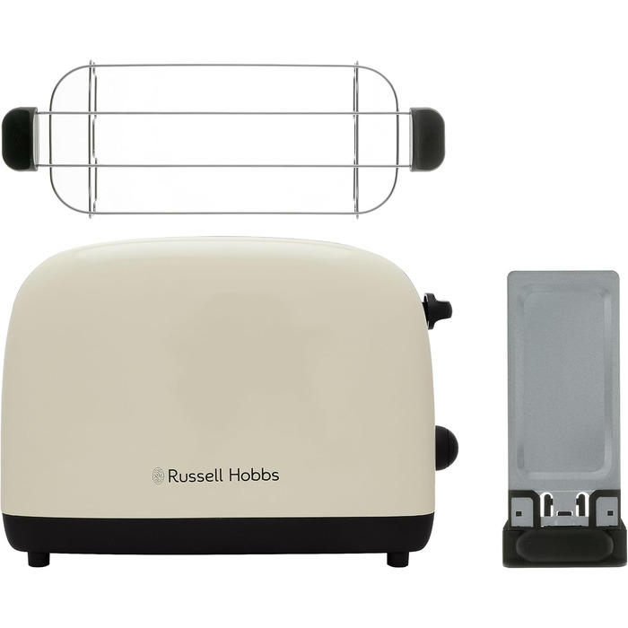 Тостер Russell Hobbs Colours Plus Edelstahl Creme на 2 тости, нержавіюча сталь - з підставкою для булочок, 6 режимів підсмажування, розморожування, Lift & Look, 1600 Вт