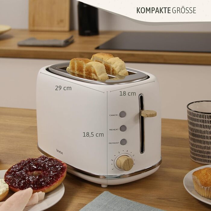 Тостер Briebe Nordic Set 2-слотовий з підставкою для булочок, 6 рівнів підсмажування + Електричний чайник індукційний 2.3л, нержавіюча сталь, без BPA, набір для сніданку в скандинавському дизайні, білий