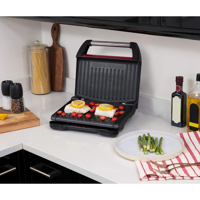 Контактний гриль George Foreman Family Steel Rot (28x17 см) - для 5 порцій, для м'яса, риби та овочів, Паніні та сендвічі, зменшує жир до 42%