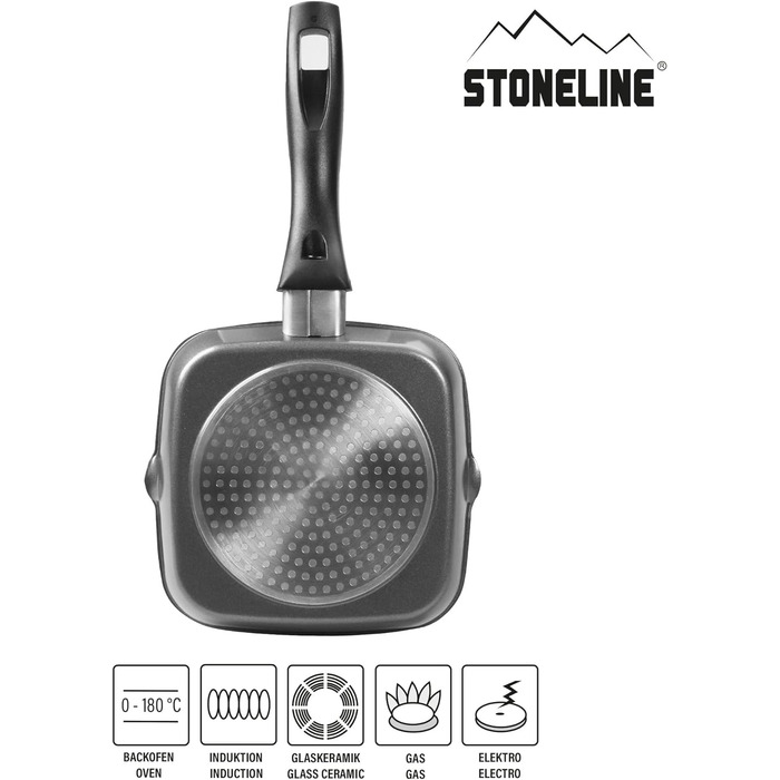 Сковорода-гриль STONELINE Back to Nature 28x28 см, алюмінієва з антипригарним покриттям з кам'яними частинками, для індукції, дерев'яна ручка