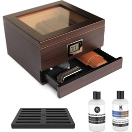 Ручний хьюмідор Case Elegance з кедра з цифровим гігрометром, зволожувачем та шухлядою для аксесуарів, на 25-50 сигар, коричневий