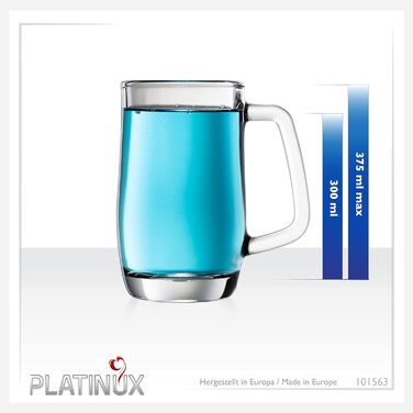 Набір скляних кухлів для пива PLATINUX з ручкою, 6 штук по 500 мл (макс. 580 мл), пивний кухоль, пивний бокал, 0,5 л