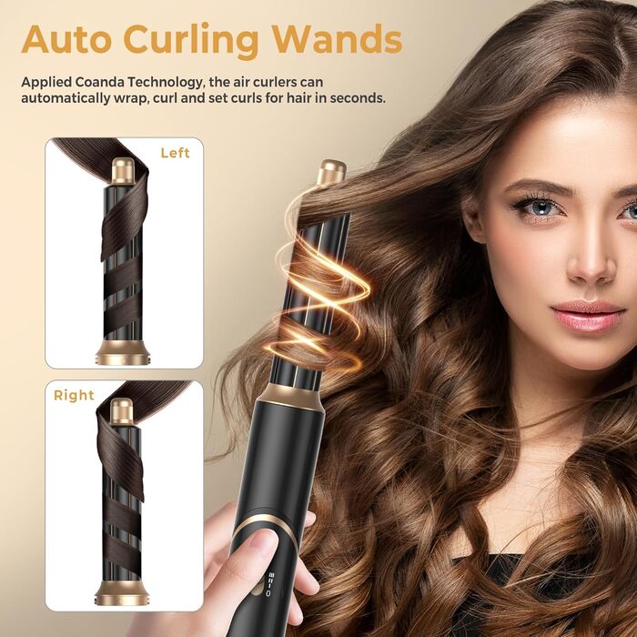 UKLISS Airstyler 5-в-1: Фен-щітка, стайлер для волосся з іонізацією, плойка, насадки для укладання (Чорний/Золотий)