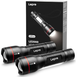 Lepro LED ліхтарик LE2000, надяскравий, 5 режимів, зум, водонепроникний, для кемпінгу, туризму, риболовлі, подарунок (2 шт.)