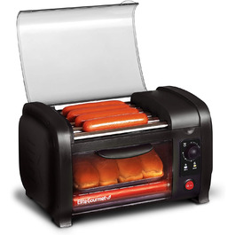 Тостер для хот-догів Elite Cuisine EHD-051B, 30-хвилинний таймер, сталеві нагрівальні ролики, піддон для крихт, 4 булочки, чорний, серія World Series Baseball