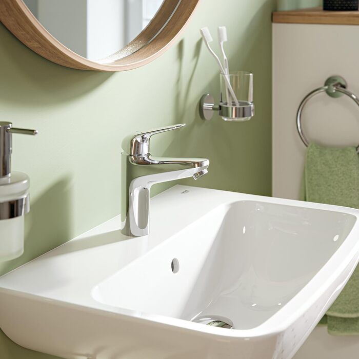 Змішувач для ванної кімнати GROHE Swift, хром, з донним клапаном, 18 см, з інструментом 3в1, економічний, Push-Open