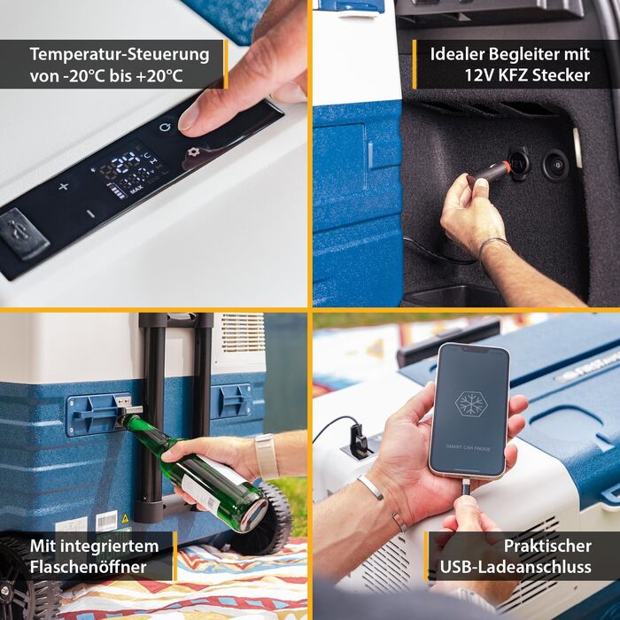 Автомобільний холодильник First Austria 43L з Bluetooth, -20°C, 12/24V/220V - блакитно-сірий