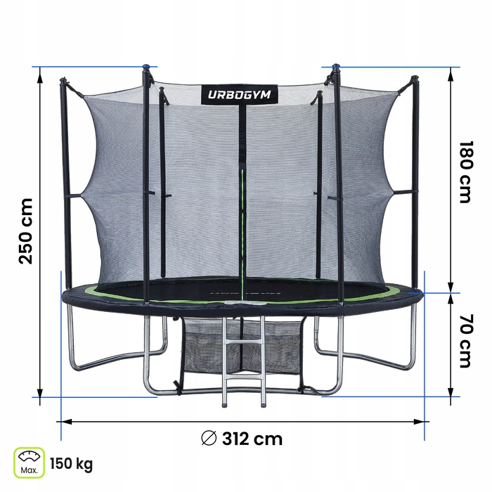 Батут із захисною сіткою Urbogym 312 см FT 10 (304-312 см)