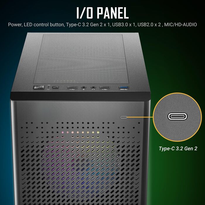 Корпус для ПК ANTEC NX500M ARGB з сітчастою передньою панеллю, 3 ARGB вентиляторами 120 мм, скляною бічною стінкою, підтримкою до 6 вентиляторів і радіатора 360 мм, Type-C 3.2 Gen2