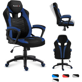 Геймерське крісло Huzaro Force 2.5 Blue Mesh, ергономічне, тканинне, чорне-синє, для комп'ютера, офісу, з регулюванням висоти та гойдалкою, навантаження до 140 кг
