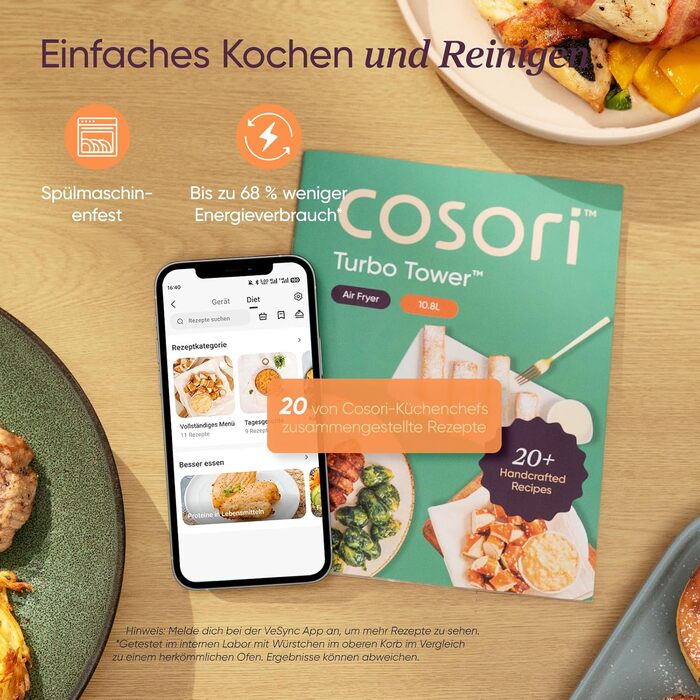 Фритюрниця без олії COSORI з 2 камерами, 10.8 л, срігау, з рецептами та нержавіючою сталлю