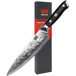 Ніж кухарський SHAN ZU Damast Pro Series, 20 см, 67 шарів дамаської сталі, ручка G10