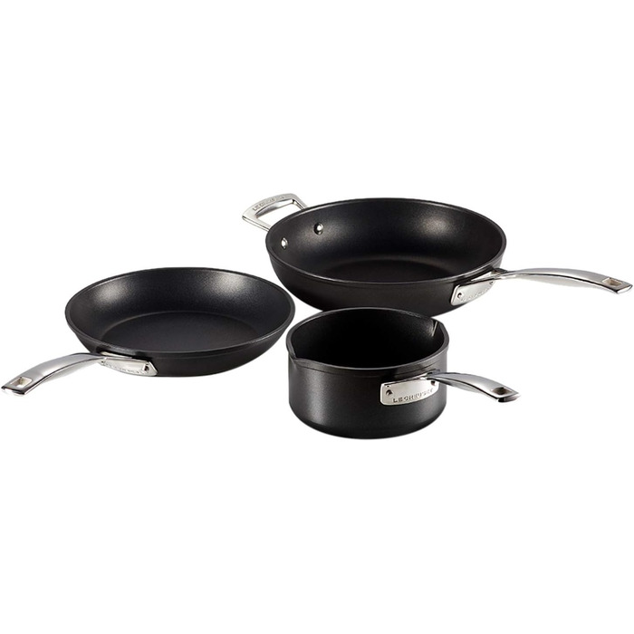 Набір каструль Le Creuset 3 шт. з антипригарним покриттям, діаметр 16, 24, 26 см, для всіх типів плит (в т.ч. індукційних), антрацит/срібло