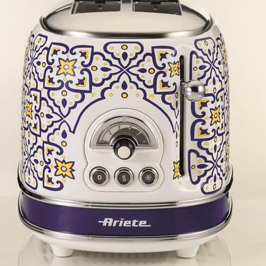 Тостер Ariete 155 Mediterranes Design Capri: 2 слоти, 6 рівнів підсмажування, розморожування, підігрів, автоматичний викид, 810 Вт